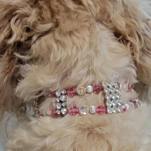 Handmade Swarovski Crystal 2 Strand Dog Necklace Fits Neck Size 10" - 12" - Picture 3 of 7